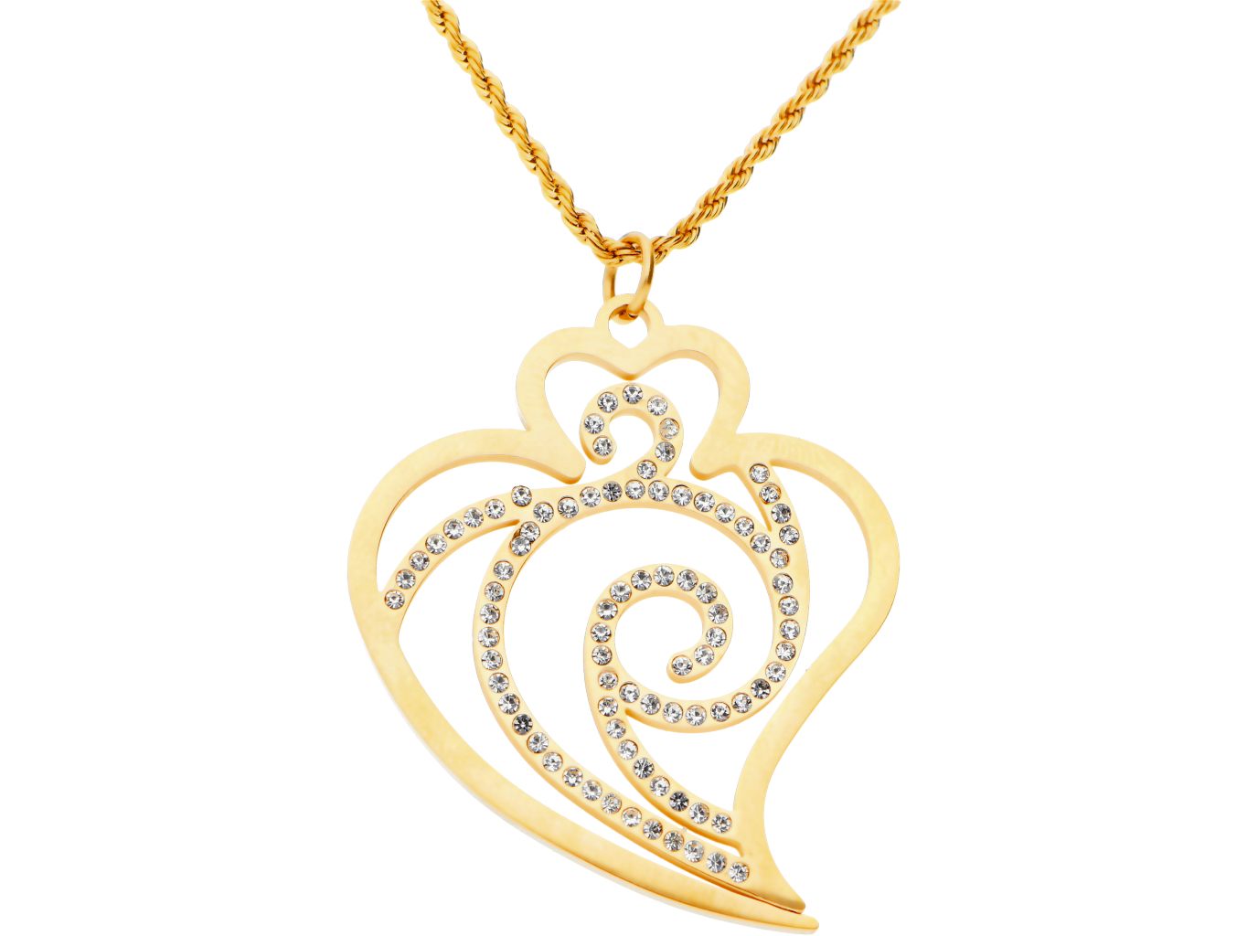 Ewena Ocelový přívěsek srdce s řetízkem ve zlaté barvě + dárkové balení