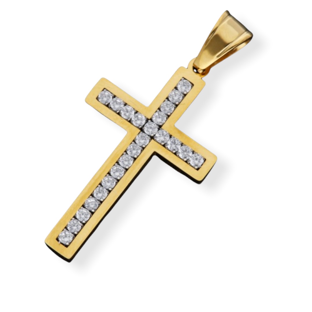 Ewena Ocelový kříž s řetízkem Gold + dárkové balení