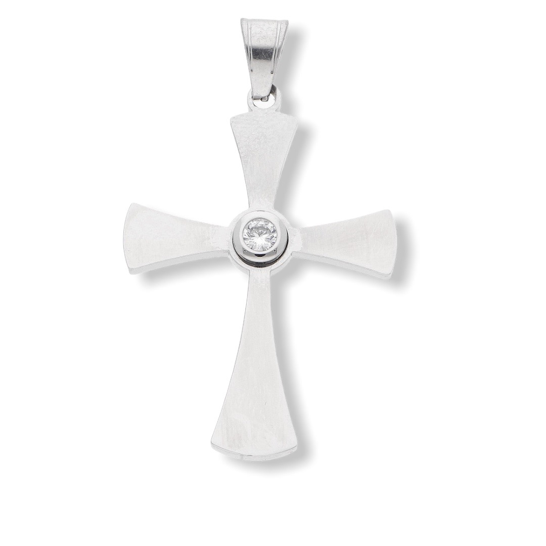 Ewena Ocelový kříž s kaminkem z chirurgické oceli Barva: Stříbrná + dárkové balení