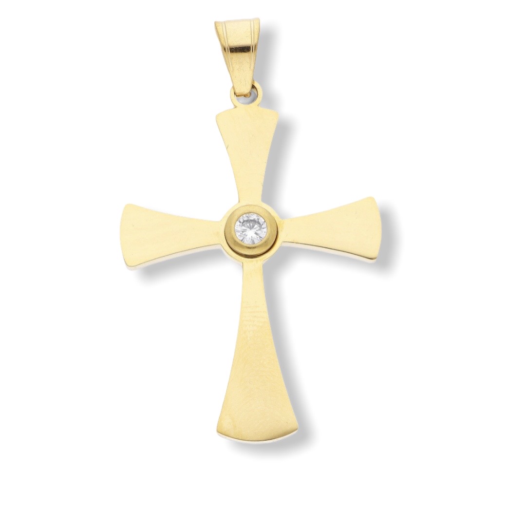 Ewena Ocelový kříž s kaminkem z chirurgické oceli Barva: Zlatá + dárkové balení