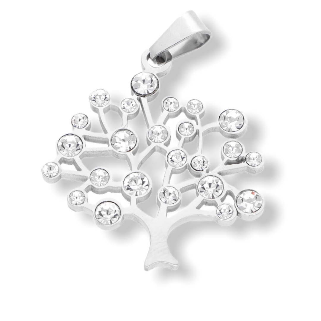 Ewena Přívěsek stříbrný strom života s krystaly z chirurgické oceli + dárkové balení