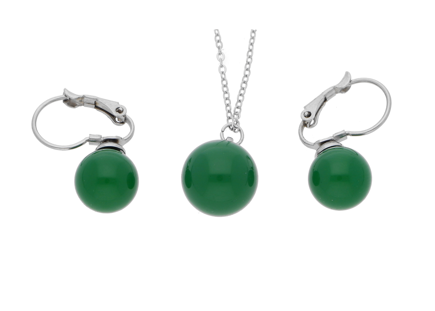 Ewena Souprava z chirurgické oceli zelené perly + dárkové balení