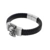 Náramek maltézský kříž pletený černý z kůže a stříbrné oceli  + dárkové balení
