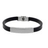 Náramek černý  z kůže a chirurgické oceli  + dárkové balení