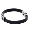 Náramek černý  z kůže a chirurgické oceli  + dárkové balení