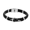 Náramek černý s kotvou z kůže a stříbrné oceli  + dárkové balení