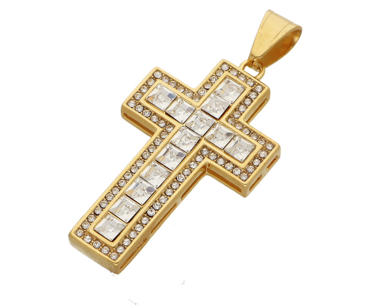Ewena Oceľový kríž s retiazkou Gold + Darčekové balenie