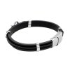 8574 2 naramek cerny s kotvou z kuze a stribrne oceli