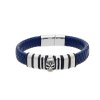 8643 naramek modry s lebkou z kuze a stribrne oceli