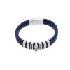 8643 1 naramek modry s lebkou z kuze a stribrne oceli