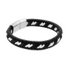 8562 1 naramek pleteny cerny z kuze a stribrne oceli prosivany bilou niti