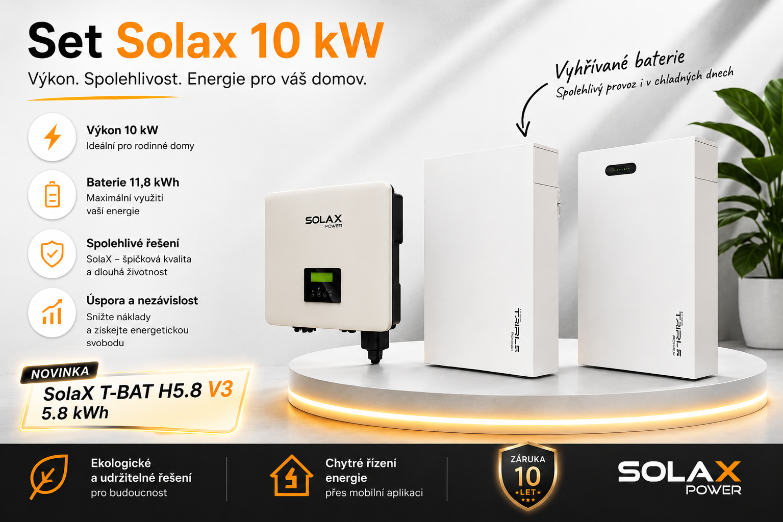 SolaX 10 kW hybridní střídač s bateriovým úložištěm Triple Power T58 V3 11,6 kWh – Master 5,8 kWh + Slave 5,8 kWh pro fotovoltaickou elektrárnu