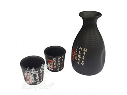 souprava saké China porcelán black znaky/ 5ks