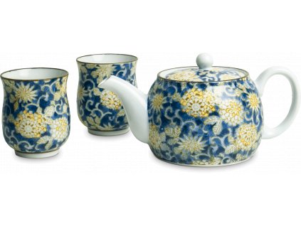 japan tea set blue flower 3pcs