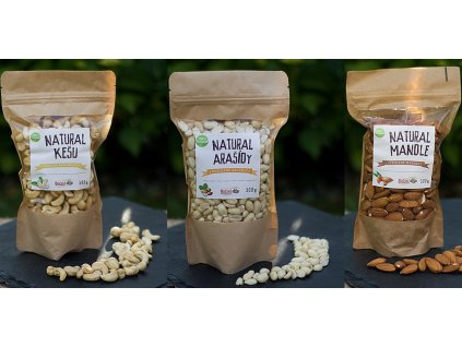 Přírodní arašídy 300g + kešu 300g + mandle 300g