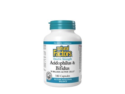 NATURAL FACTORS ACIDOPHILUS and BIFIDUS DOUBLE STRENGTH 10 BILLION ACTIVE CELLS 180 CAPSULES