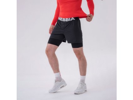 Pánské šortky Double-Layer Black - NEBBIA (Velikost XL, Barva černá)