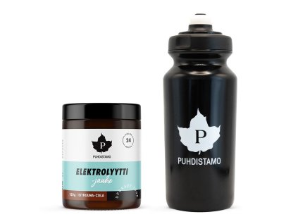 Puhdistamo Electrolyte Powder 120g + láhev 500ml ZDARMA (Varianta Electrolyte Powder 120g lemon cola (Sitruuna cola) + láhev 500ml ZDARMA SK)