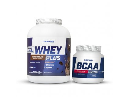 XXL Whey Plus Protein 2250g čokoláda + BCAA Drink 500g + ZDARMA tester produktu (protein, nakopávač, tyčinka)