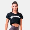 womens t shirt crop top fit sporty black nebbia 1