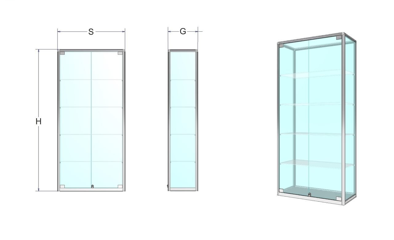 EXPOINT Prezentační vitrína na zboží - kalené sklo Název: 100 x 50 x 180cm, kalené sklo