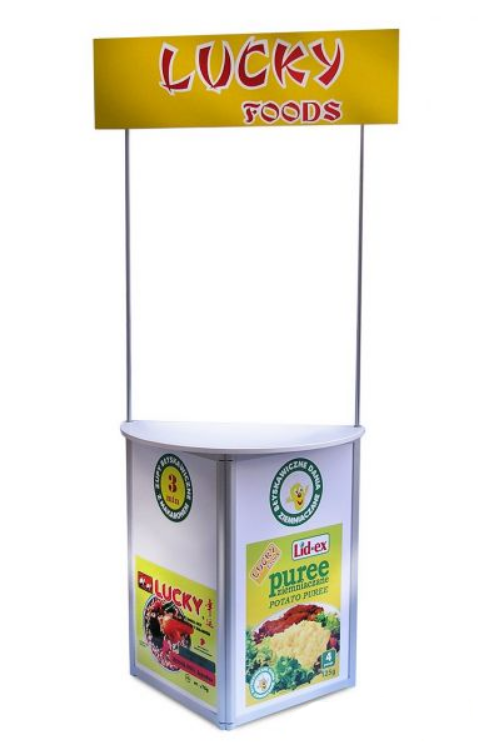 EXPOINT Degustační a reklamní promostolek s horním panelem 90 x 45 x 110cm Název: promostolek s topperem ECO s grafikou