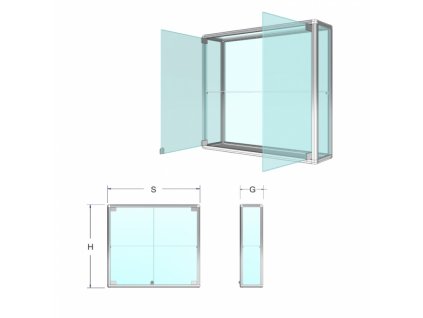 Závesná presklená vitrína na tovar - kalené sklo