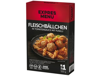 Meatballs in tomato sauce with fusilli