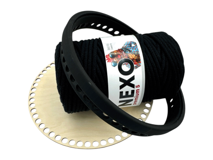 Set 3D Obruč, příze NEXO premium i DNO 20cm na háčkovaný košík - Černá