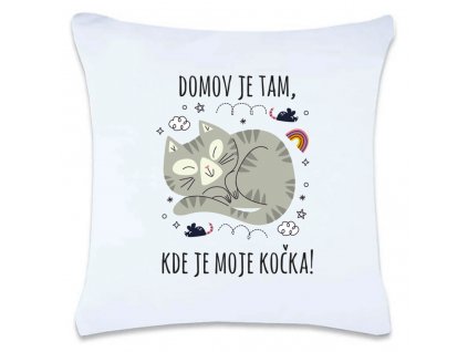 Povlak na polštář 40x40 mikrovlákno 180g s motivem - Domov je tam, kde je moje kočka - šedá