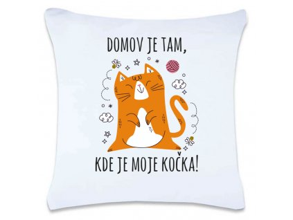 Povlak na polštář 40x40 mikrovlákno 180g s motivem - Domov je tam, kde je moje kočka - zrzatá