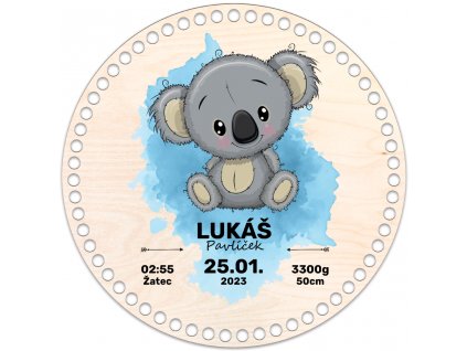 KOALA - Víko s motivem pro miminko (novorozence)  25cm - modré pozadí