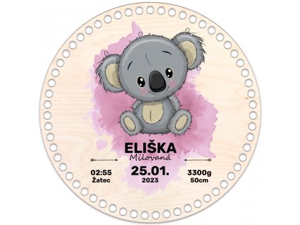 KOALA - Víko s motivem pro miminko (novorozence)  25cm - růžové pozadí