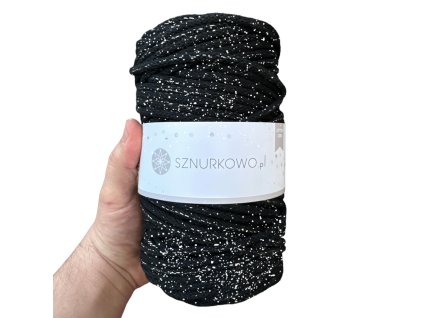 Sznurkowo Premium 0,5Kg příze na háčkování - SZ68- 5mm Černá se stříbrnou nití
