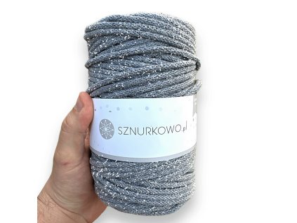 Sznurkowo Premium 0,5Kg příze na háčkování - SZ67- 5mm Šedá se stříbrnou nití