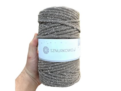 Sznurkowo Premium 0,5Kg příze na háčkování - SZ66- 5mm Mokka se stříbrnou nití