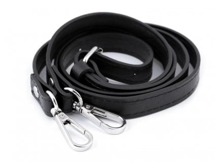 Koženkový popruh na kabelku 108-124 cm Černá/Nikl