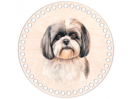 94 - Shih-tzu - Víko na háčkovaný košík 20cm