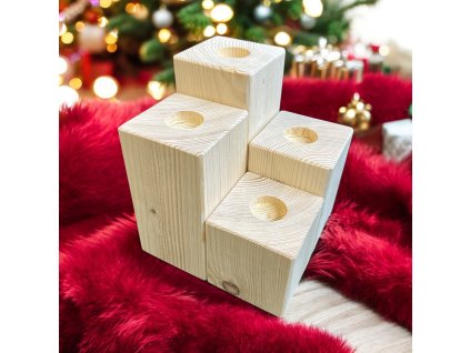 adventní Svícen z masivního dřeva na čajové svíčky