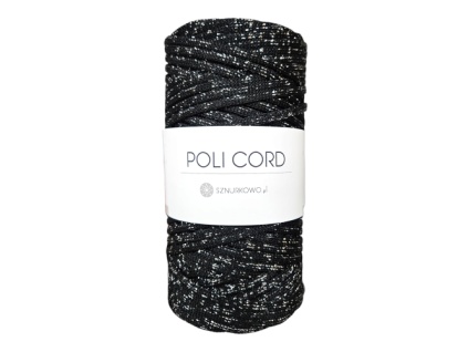 POLI CORD - 5mm - Černá se stříbrnou nitkou