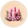 Víko na háčkovaný košík - Kruh 20cm, Adventní svícen (edice růžové vánoce)