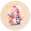 Víko na háčkovaný košík - Kruh 20cm, Růžový Sněhulák (edice růžové vánoce)