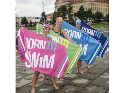 Microfibre osuška BornToSwim velké logo tmavě modrá