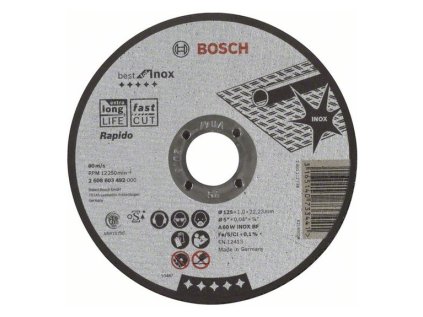 Bosch rezný kotúč rovný Best for INOX Rapido A 60 W INOX BF, 125 x 22,23 x 1 mm | ajtech.sk
