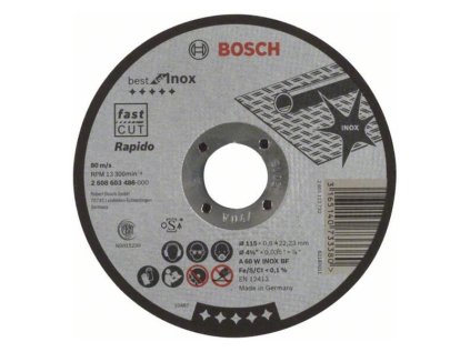 Bosch rezný kotúč rovný Best for INOX Rapido A 60 W INOX BF, 115 x 22,23 x 0,8 mm | ajtech.sk