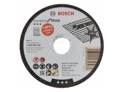 Bosch rezný kotúč rovný Standard for INOX Rapido WA 60 T BF, 115 x 22,23 x 1 mm | ajtech.sk