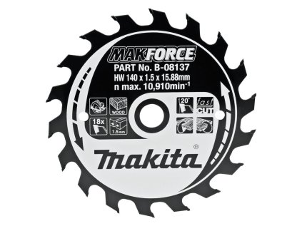 Makita Pílový kotúč na drevo MAKForce 140 mm / 15,88 mm / 18z, B-08137 MA | ajtech.sk