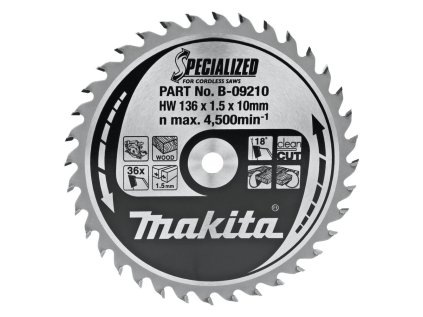 Makita pílový kotúč pre akú kotúčovú pílu na drevo 136 mm / 10 mm / 36z, B-09210 MA | ajtech.sk
