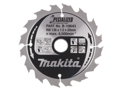 Makita pílový kotúč pre akú kotúčovú pílu na drevo 136 mm / 20 mm / 16z, B-10643 MA | ajtech.sk