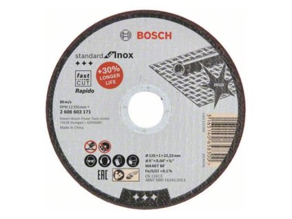 Bosch rezný kotúč rovný Standard for INOX Rapido WA 60 T BF, 125 x 22,23 x 1 mm | ajtech.sk